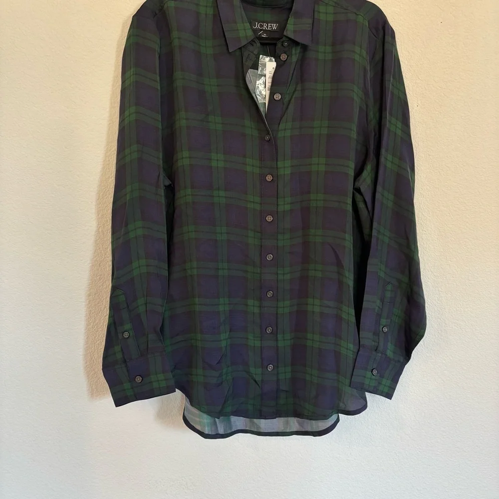 J. Crew Drapey Button Up Shirt Black Watch Tartan NWT